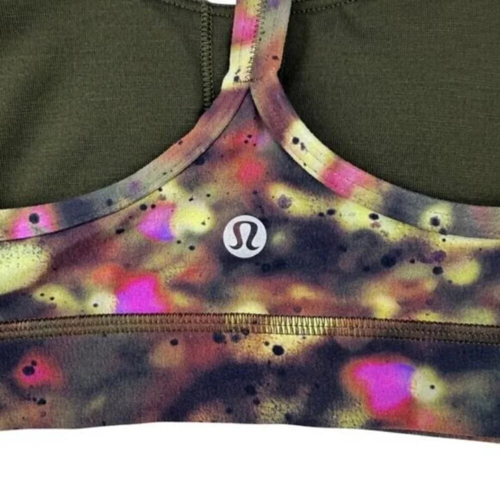 Lululemon Flow Y Nulu Bra In Soft Focus Splatter Green Multi Size 4